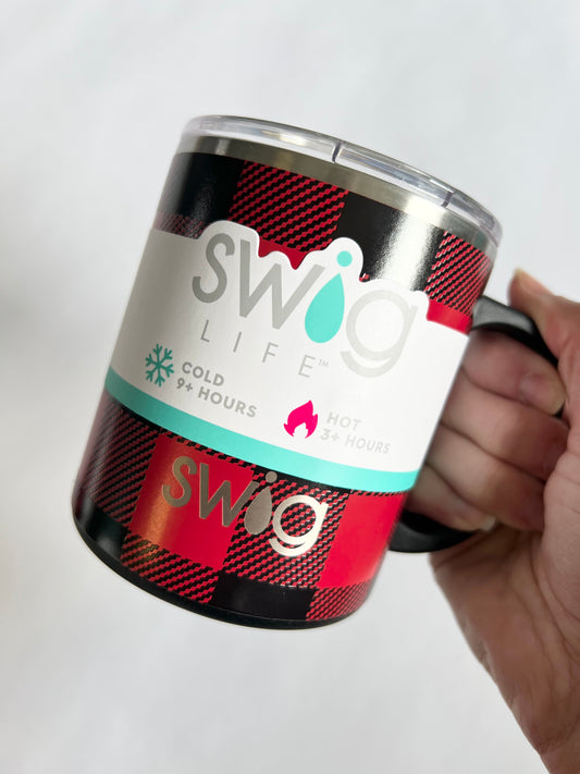 BF {22} BUFFALO PLAID SWIG CAMPER MUG 12 OZ