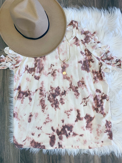 TIE DYE SHORT SLEEVE CUT OUT TOP