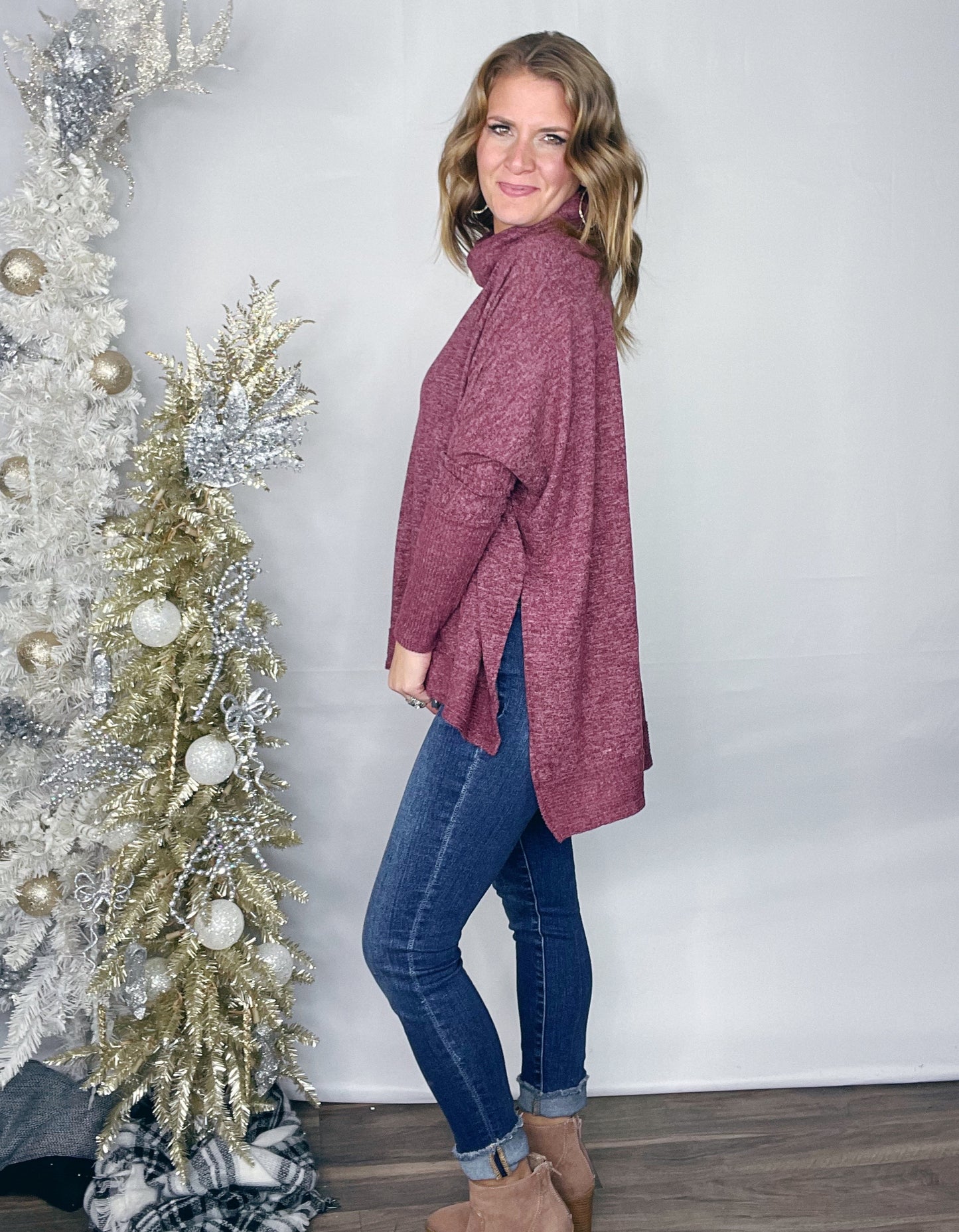 BF {22} BRUSHED COWL NECK PONCHO SWEATER