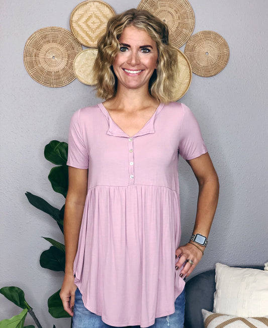 BUTTON FRONT PEPLUM TOP