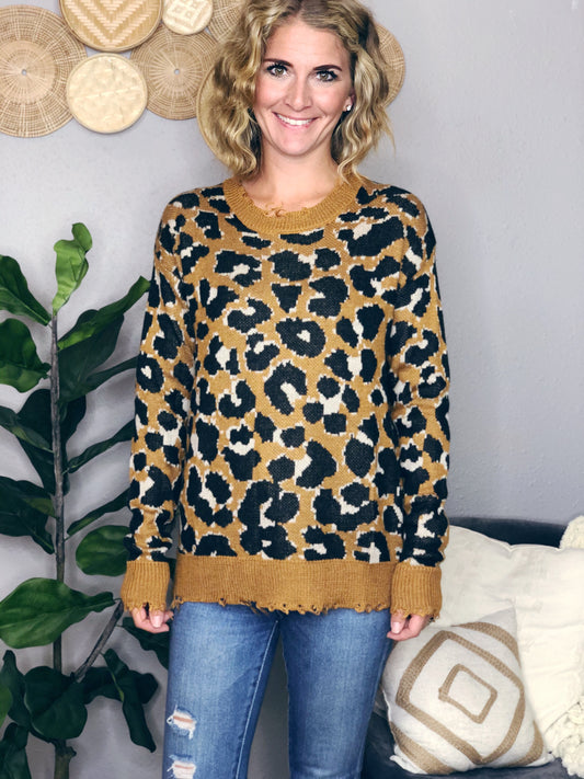 FALL DISTRESSED LEOPARD SWEATER