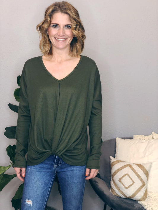 OLIVE LONG SLEEVE V-NECK