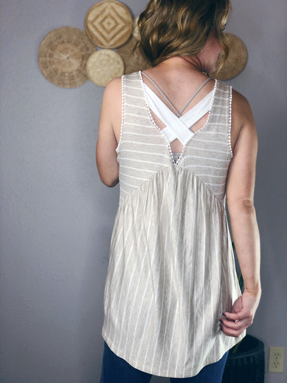 STRIPE PEPLUM W/ CRISSCROSS BACK