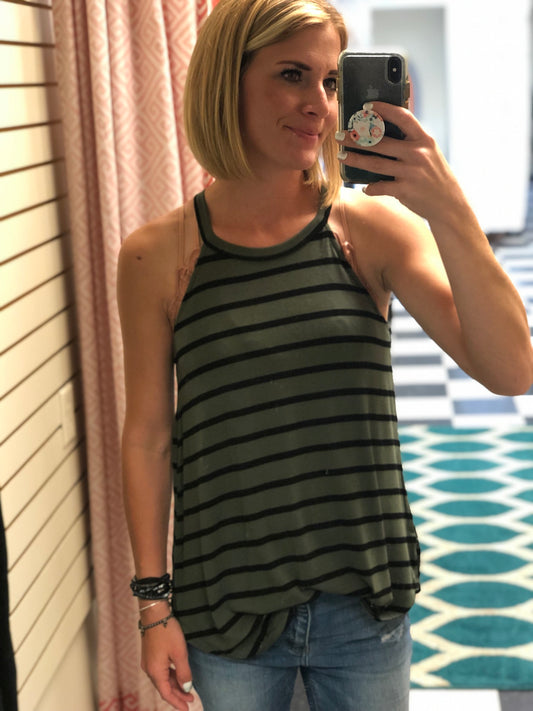 OLIVE W/ BLACK STRIPE TANK