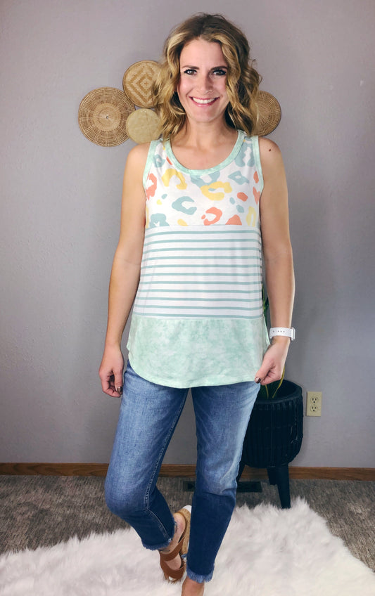 LEOPARD STRIPE AND TIE DYE TANK