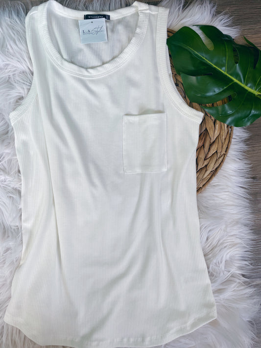 ROUND NECK POCKET RIBBED TANK