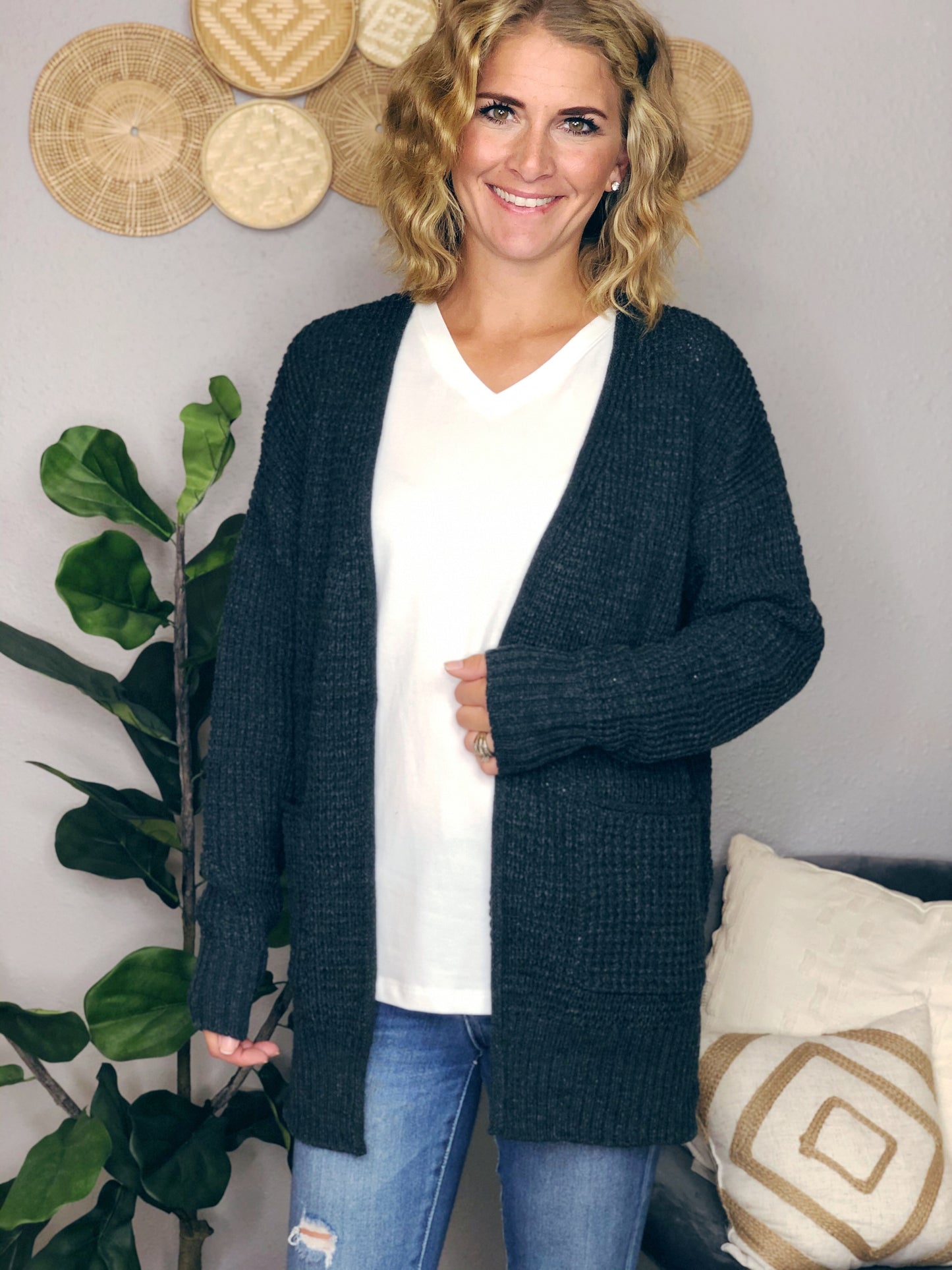 WAFFLE CARDIGAN W/ POCKET