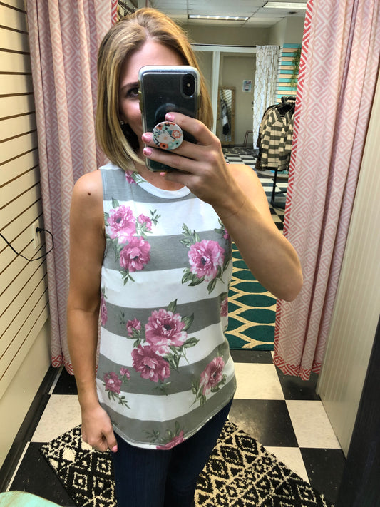 STRIPED FLORAL TANK