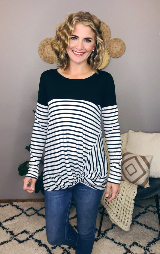 STRIPE TWIST FRONT LONG SLEEVE