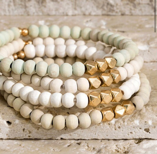 4 STRAND WOOD BRACELET SET