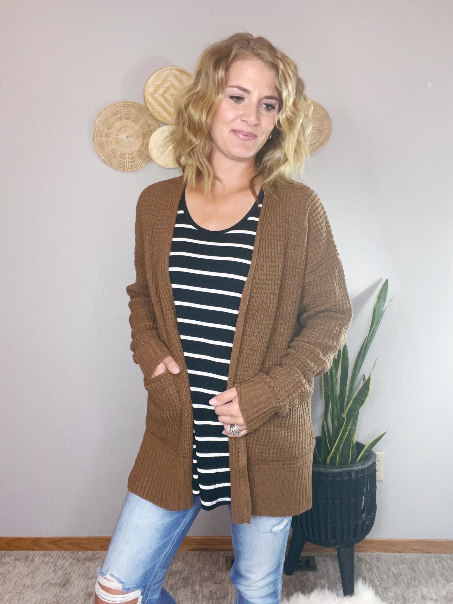 WAFFLE OPEN CARDIGAN