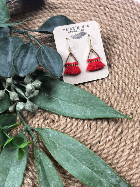 RED FRINGE TRIANGLE EARRINGS