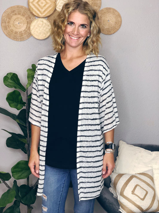 OPEN FRONT STRIPE CARDIGAN