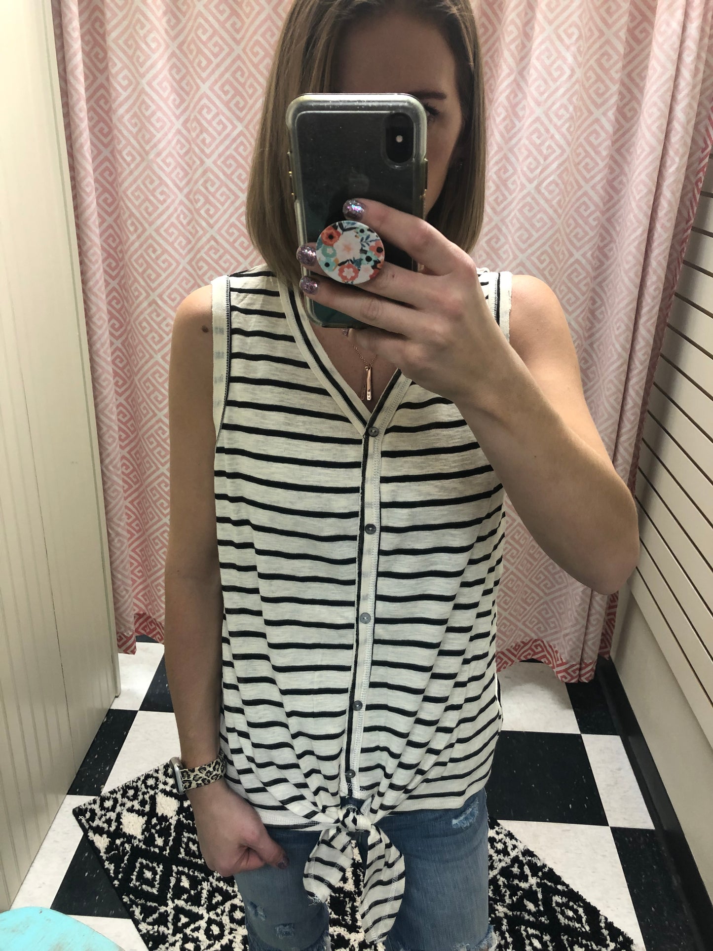 STRIPED BUTTON DOWN TANK