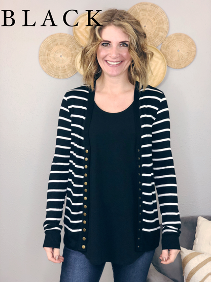 SNAP FRONT STRIPE CARDIGAN