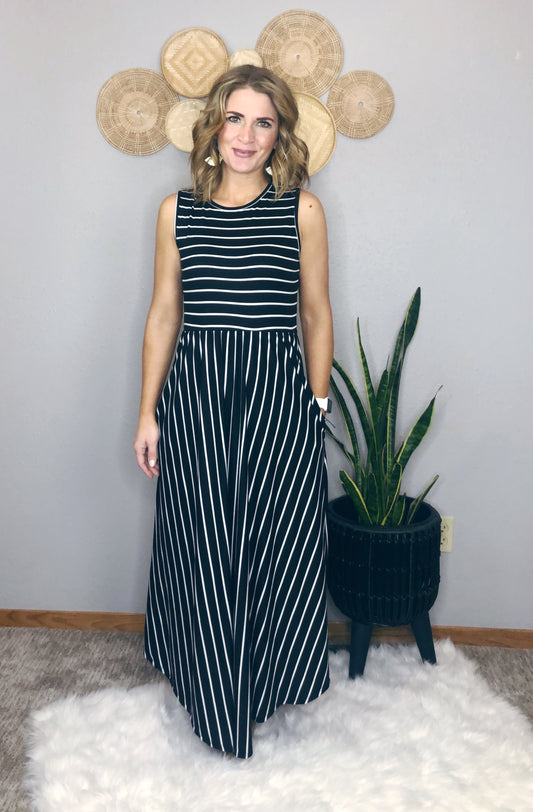 EMPIRE WAIST STRIPE DRESS