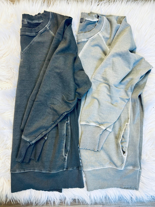 DYED FRENCH TERRY PULLOVER W/ POCKETS