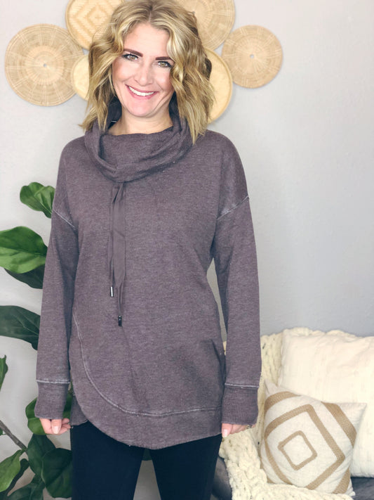COWL NECK OVERLAY SWEATSHIRT