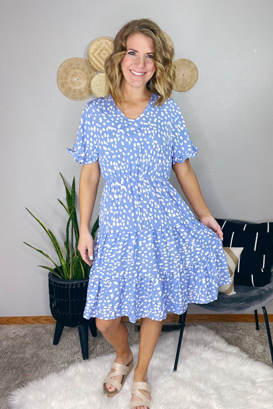 SPRING BLUE DOTTED DRESS