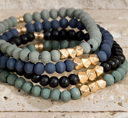 EARTH TONE WOOD 4 STRAND BRACELET SET