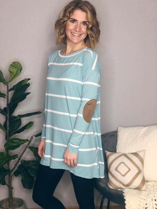 MINT STRIPED TUNIC W/ ELBOW PATCHES