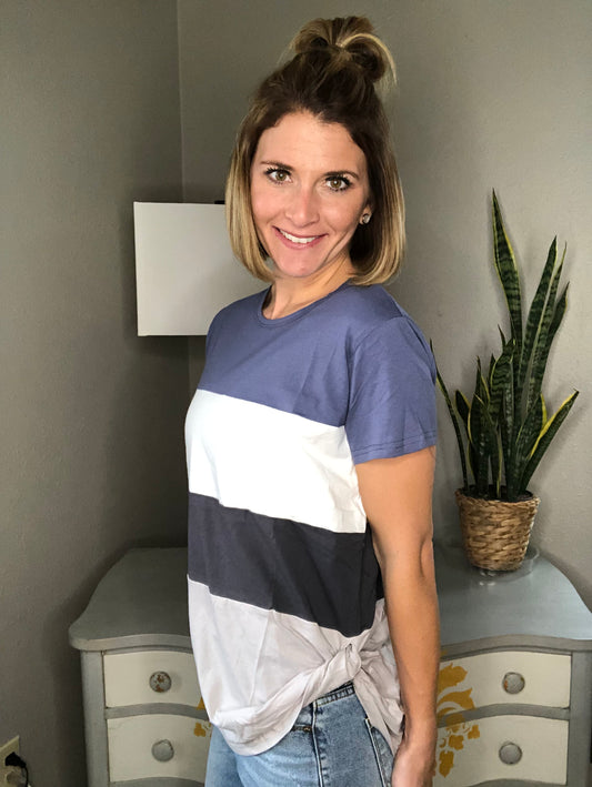 COLOR BLOCK TEE W/ SIDE KNOT