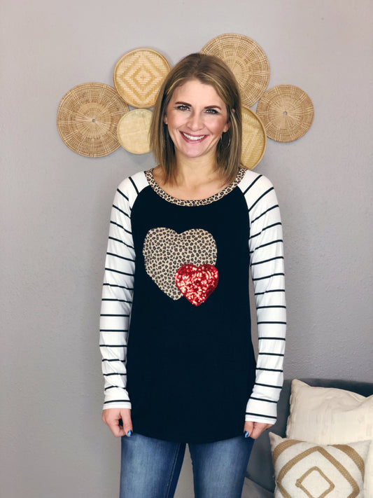 SEQUIN HEART LONG SLEEVE TOP