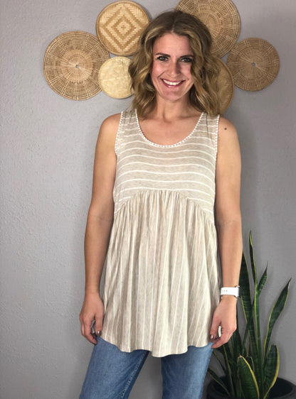 STRIPE PEPLUM W/ CRISSCROSS BACK