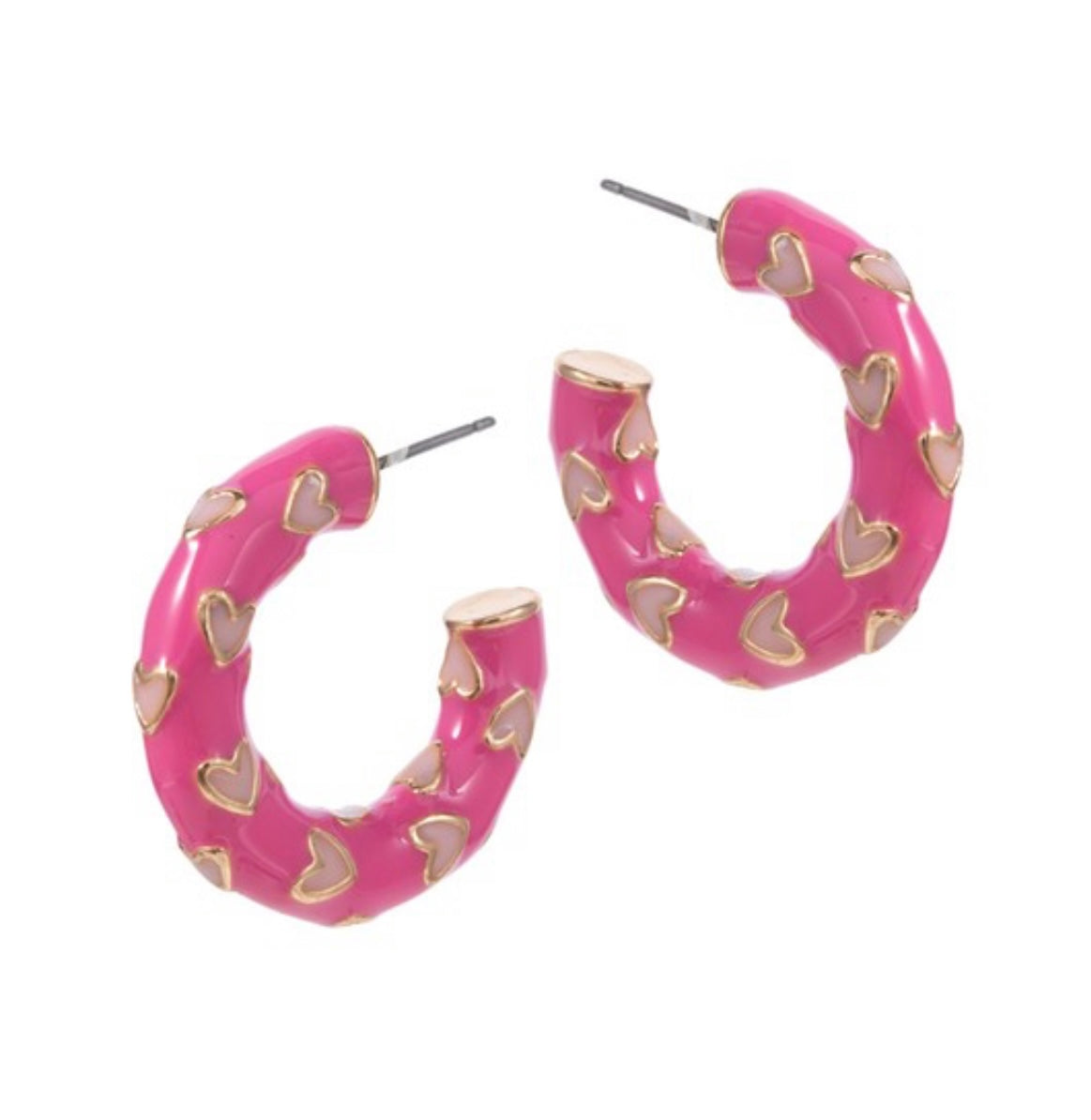 HEART PATTERNED ENAMEL HOOP EARRINGS