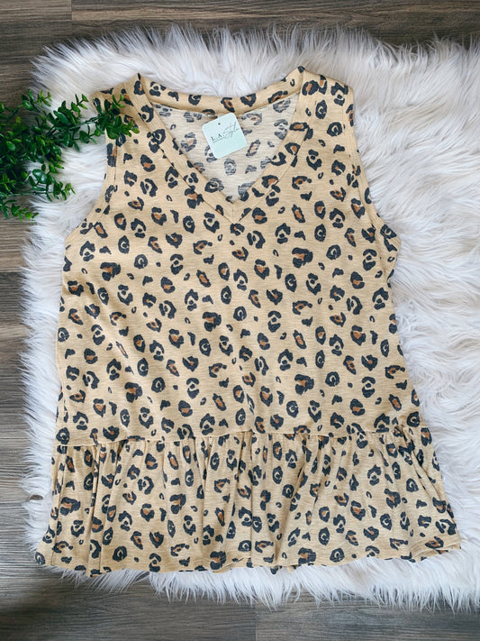 LEOPARD KNIT V NECK TANK {EXTENDED SIZE}