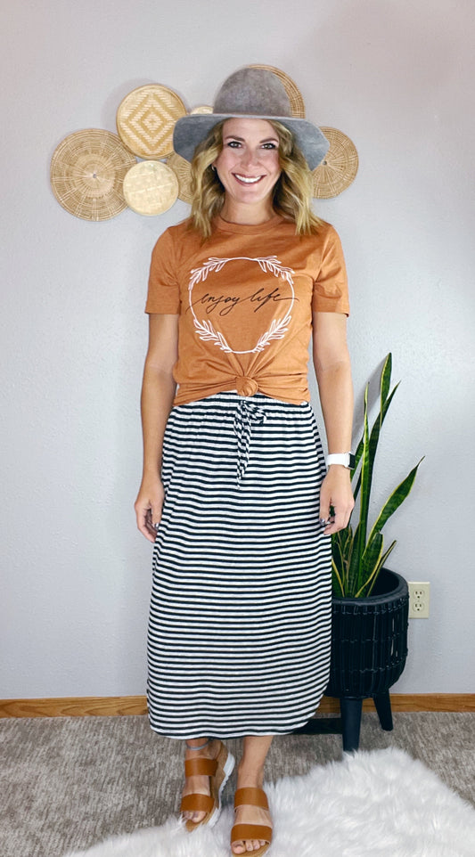 PINSTRIPE HI-LOW MIDI SKIRT