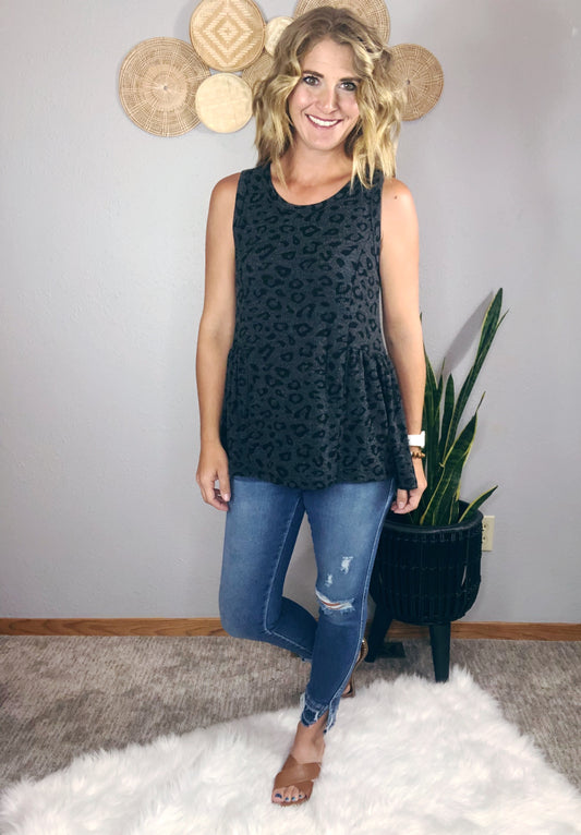 LEOPARD BURNOUT PRINT SIDE SHIRRING TANK