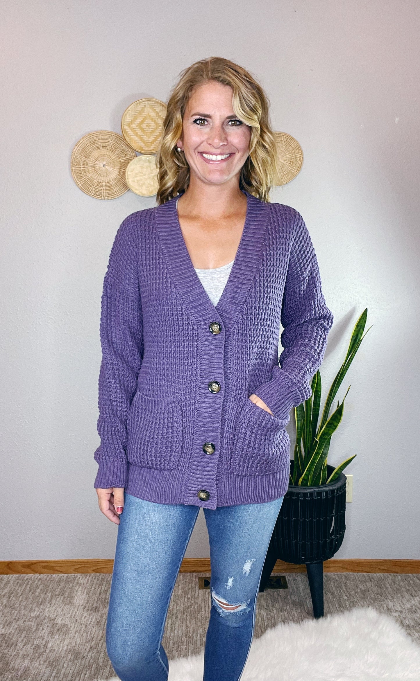 WAFFLE CARDIGAN W/ BUTTONS