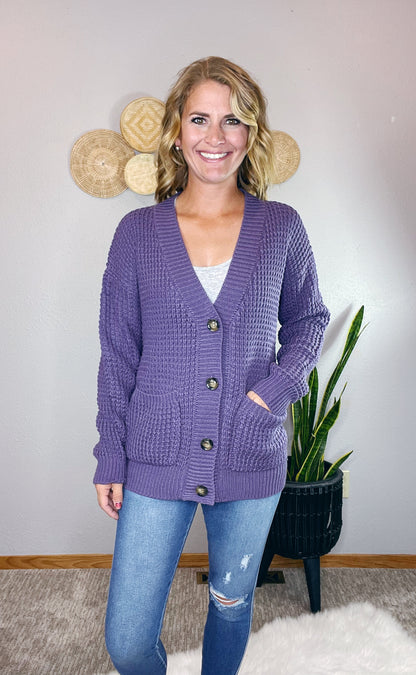 WAFFLE CARDIGAN W/ BUTTONS