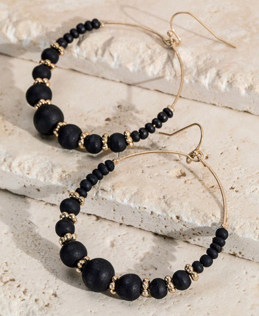 WOOD AND METALLIC BEAD EARRING