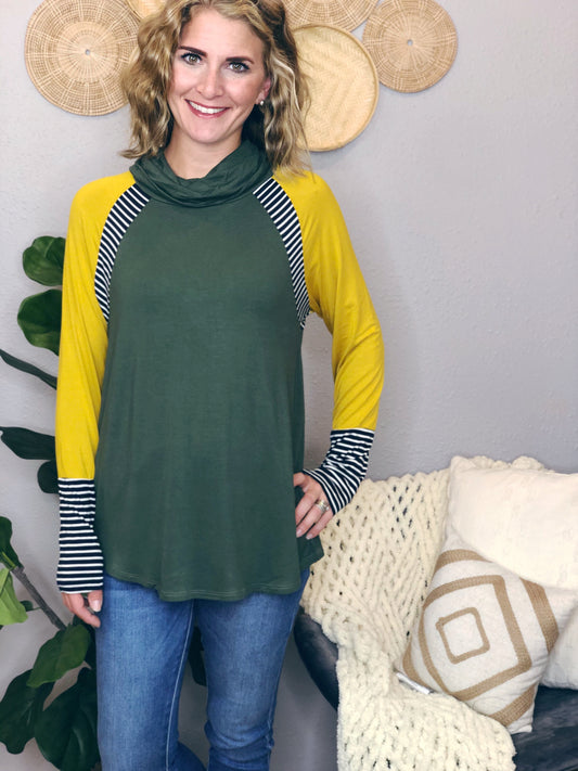 FALL COLOR BLOCK W/ STRIPES TOP