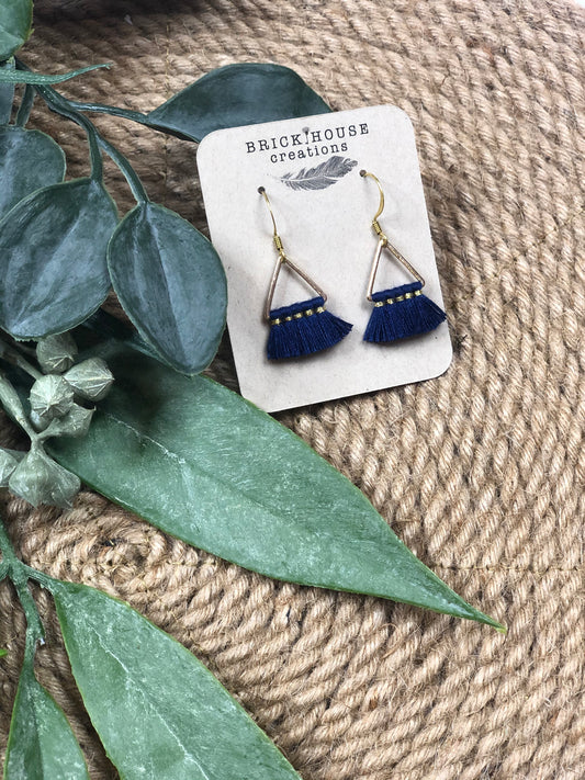 BLUE FRINGE TRIANGLE EARRINGS