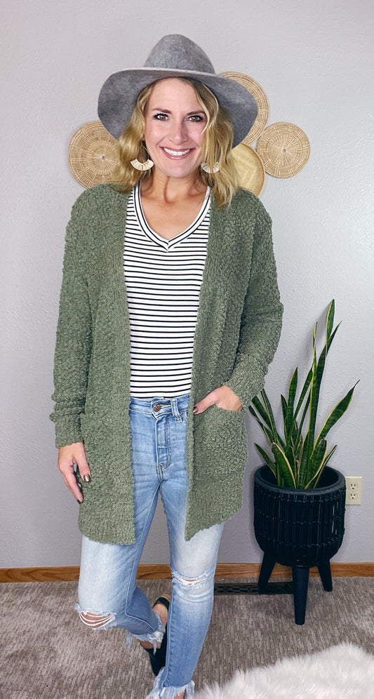 LONG SLEEVE POPCORN SWEATER CARDIGAN