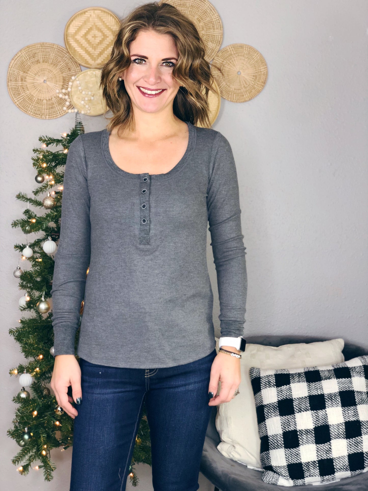 BUTTON WAFFLE HENLEY