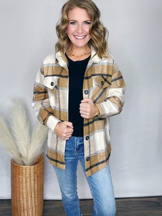 BUTTON FRONT SHACKET W/ POCKETS