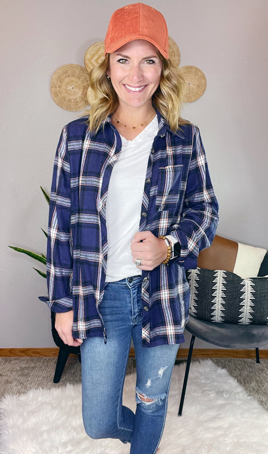 PLAID BUTTON DOWN TUNIC SHIRT