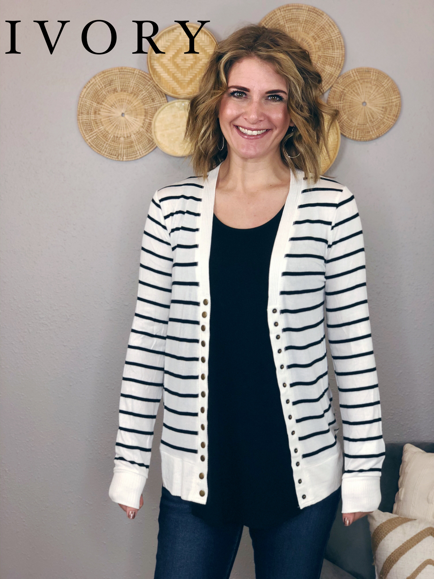 SNAP FRONT STRIPE CARDIGAN