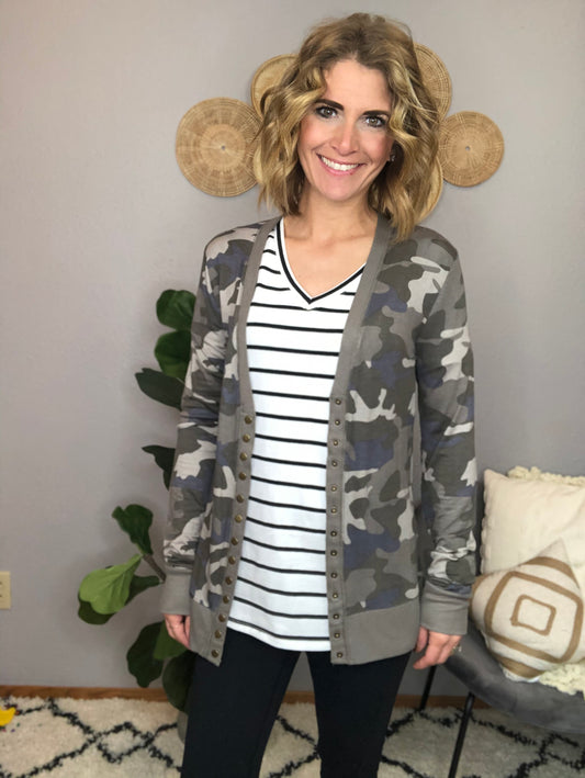 CAMO SNAP CARDIGAN