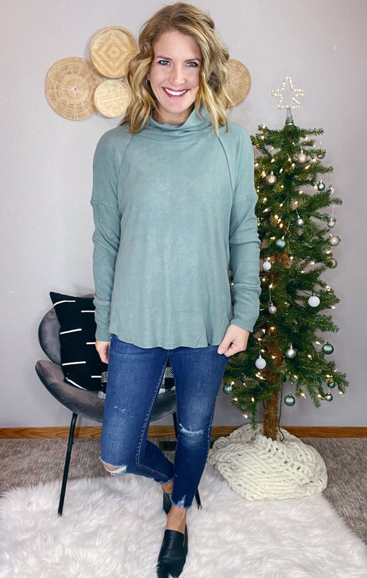 SAGE COWL NECK LONG SLEEVE
