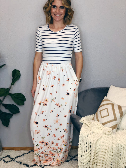 STRIPE AND FLORAL MAXI