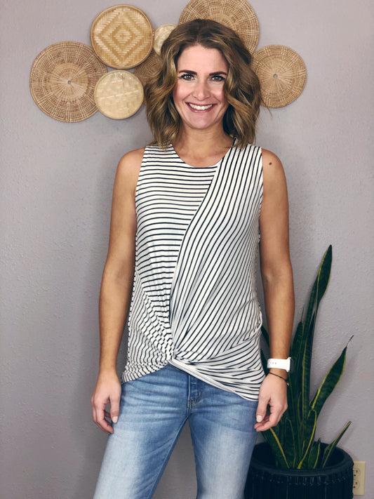 STRIPE KNOT FRONT SLEEVELESS TANK