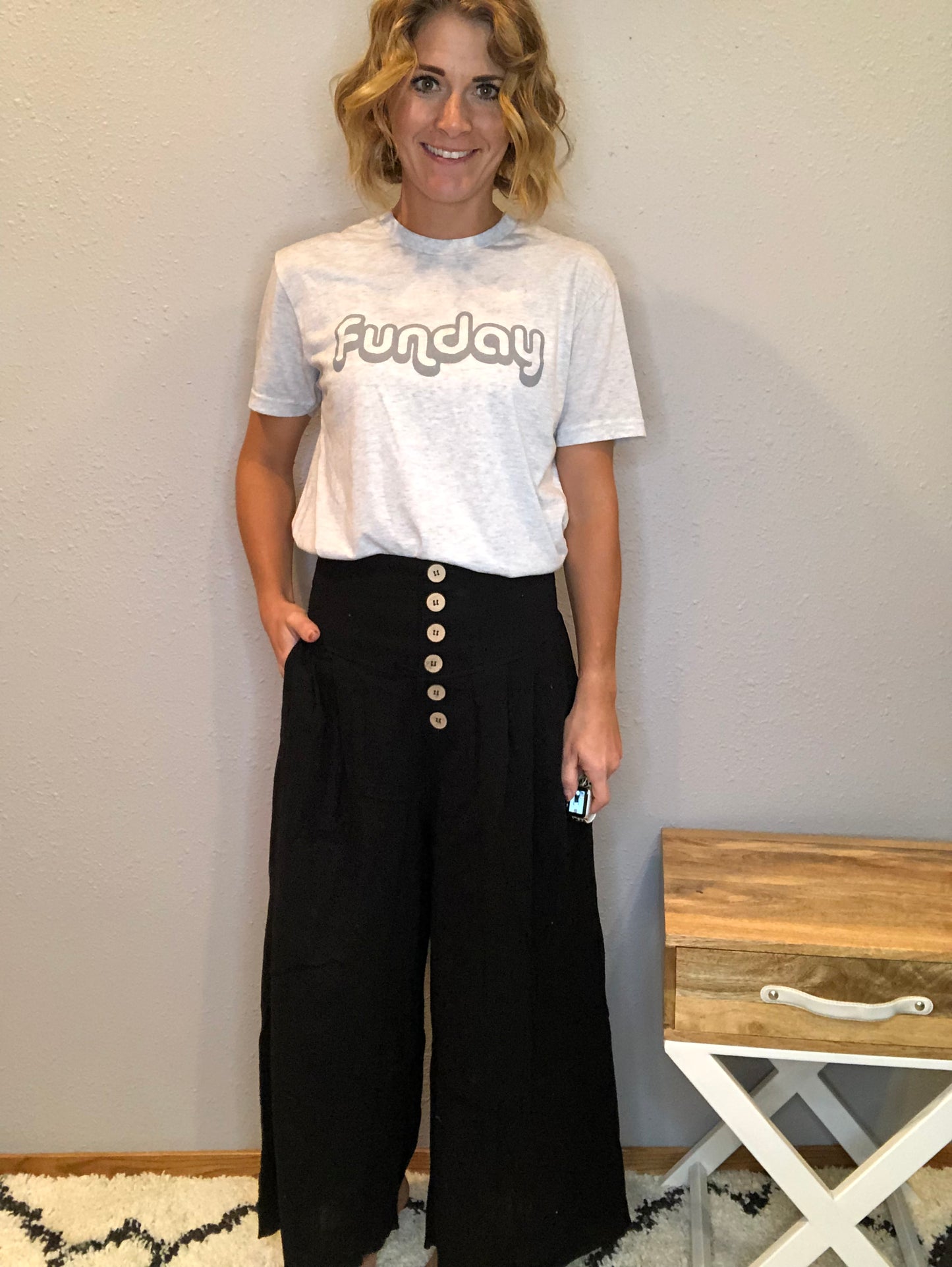 BLACK BUTTON FRONT PANTS