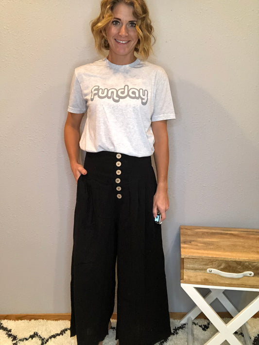 BLACK BUTTON FRONT PANTS