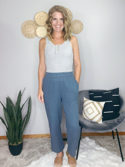 GREY LINEN CROP PANT