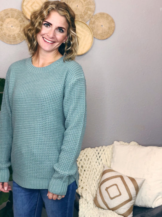 ROUND HEM WAFFLE SWEATER
